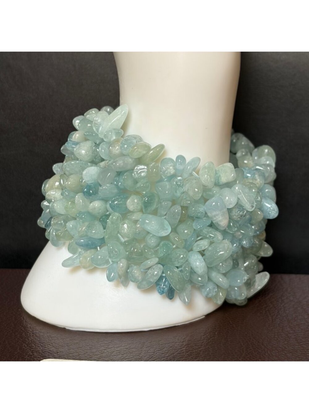 Chunky Aqua Blue Beaded Bracelet Polished Semi-Precious Stones Coastal Mermaid
